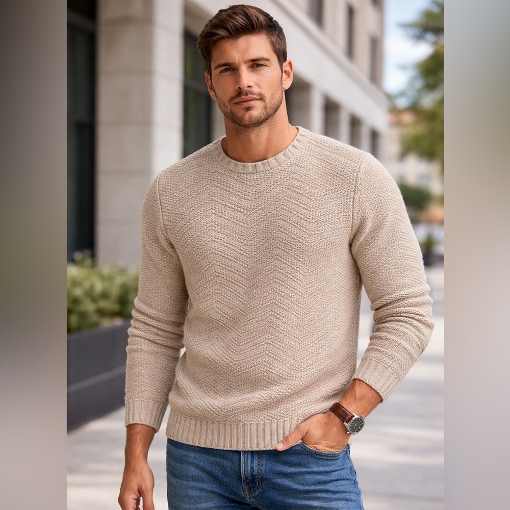 NWT Truth by Republic Men’s Textured Knit Sweater – XL – Neutral Oatmeal